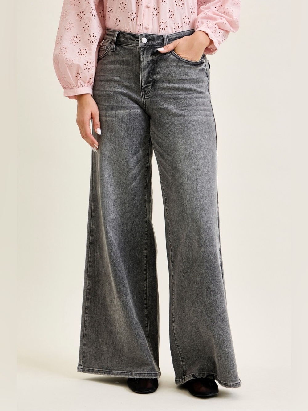 Judy Blue Mid Rise Palazzo Split Back Yoke Jeans